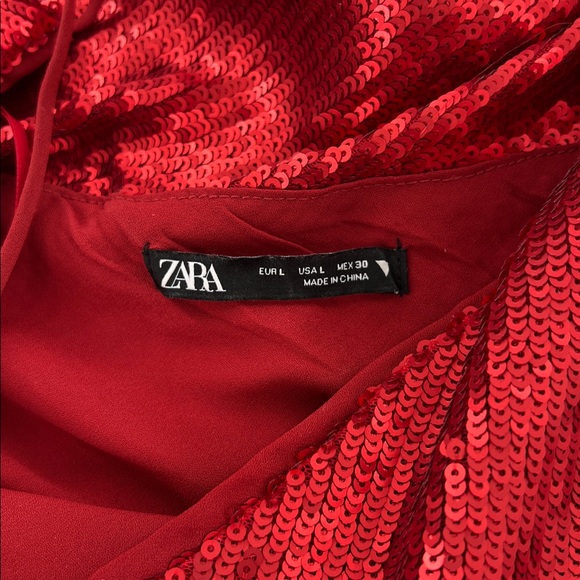 Zara Sequin Spaghetti Strap Red Holiday Mini Dress Blogger Fav festive Party lg - Picture 4 of 10